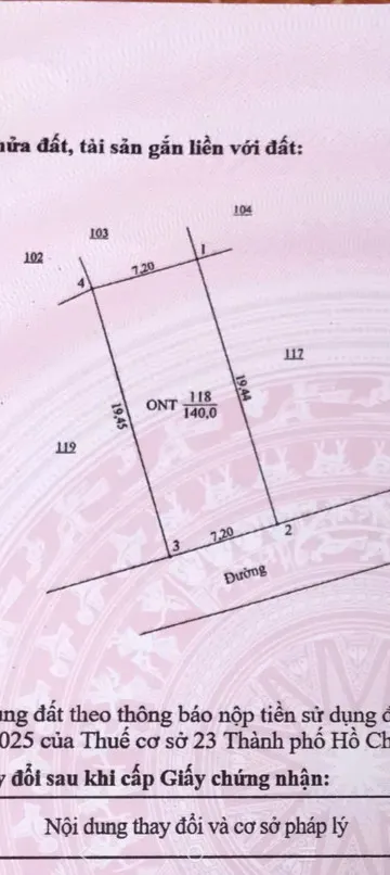 Bán đất 140m² ngang 7,2m giá 2.15 tỷ Xã Hồ Tràm