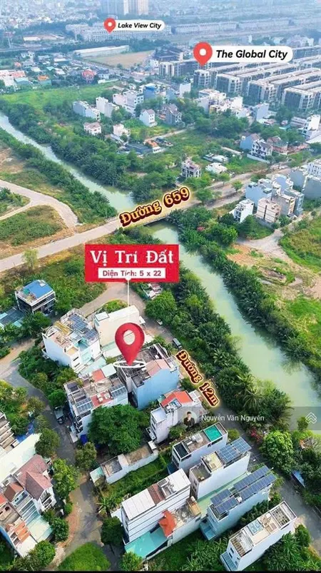 Hàng đầu tư ! bán lô đất kdc kiến á sổ cá nhân lg 16m. view sông. cách global city 500m. 5x22m