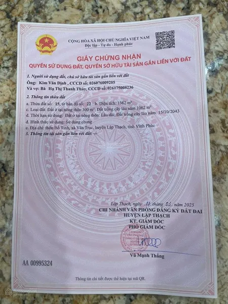 Ra hàng 10 lô f0 tại xã vân trục, lập thạch, vĩnh phúc, giá hơn 3tr/m2