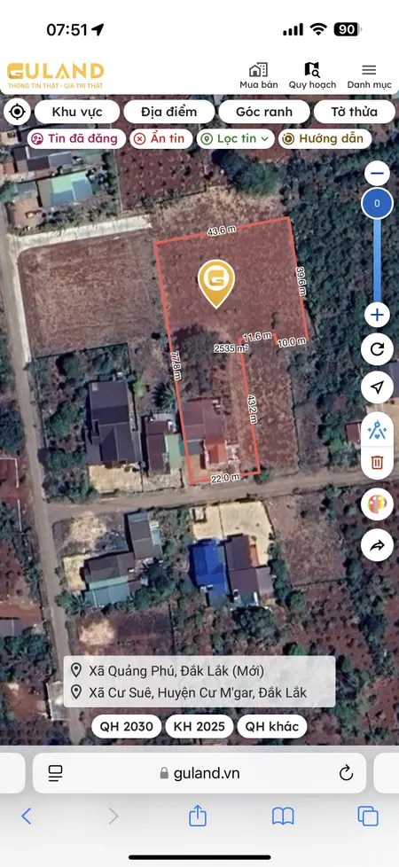 Bán đất 2500m² giá 9 tỷ Xã Quảng Phú