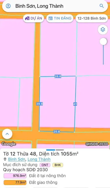 Bán đất 1054,5m² ngang 25,8m giá 9.2 tỷ Xã Long Thành