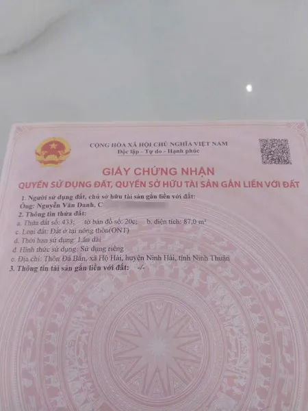 ĐẤT ĐẸP - ĐẦU TƯ SINH LỜI - CHÍNH CHỦ CẦN BÁN Tại Xã Hộ Hải, Ninh Hải, Ninh Thuận