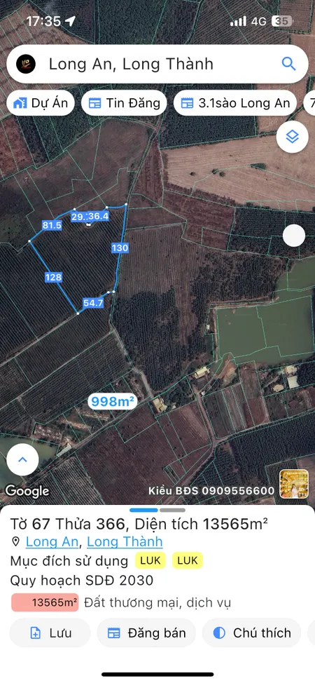 Bán đất TMD.  Sân bay Long thành 10208m² ngang 300m giá 300 tỷ Xã Long Thành