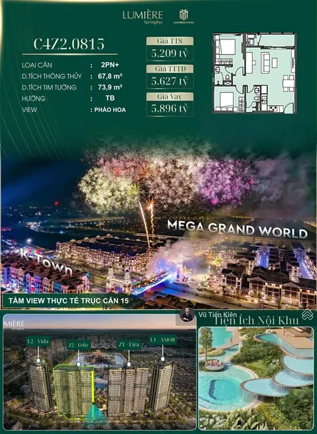 Bán cc tại lumiere springbay, 5,209 tỷ, 67.9m2, 2pn, 2wc, uy tín, giá tốt