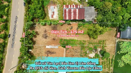 Bán đất 475m2 (200m2 ont) mặt tiền 12m. đ. liên xã ra ql 55, tân lạc, bảo lâm, lâm đồng, giá 1,5 tỷ