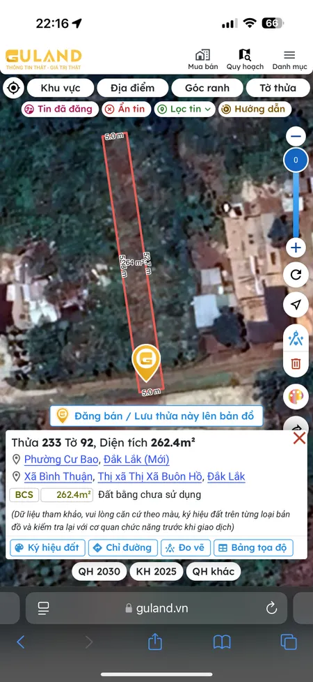 Bán đất 262.4m² giá 260 triệu Phường Cư Bao