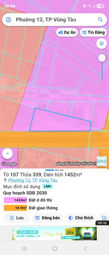 Bán đất 1452m² ngang 72m giá 21 tỷ Phường Phước Thắng. lh: 0909518879