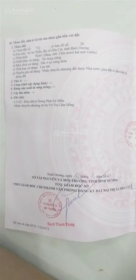 Bán đất nền dự án hưng phát, an điền, bến cát, bình dương