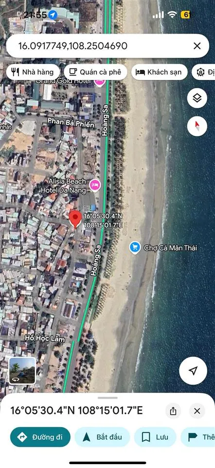 Bán lô đất 3 mặt tiền hoàng sa sát bãi biển mân thái, dt 98m2 ngang 15m