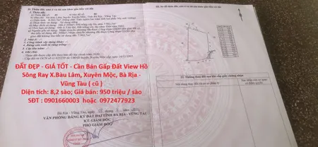 ĐẤT ĐẸP - GIÁ TỐT - Cần Bán Gấp Đất View Hồ Sông Ray X.Bàu Lâm, Xuyên Mộc, Bà Rịa - Vũng Tàu ( cũ )