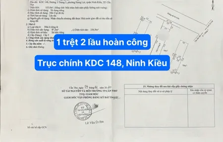 BÁN NHÀ TRỆT 2 LẦU HOÀN CÔNG - TRỤC CHÍNH KDC 148 - CÁCH ĐƯỜNG 3/2 ( 50m ).