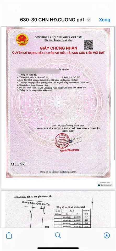 Chủ cần tiền bán nhanh lô đất cam hiệp nam, đường nhựa 7m, khu an toàn