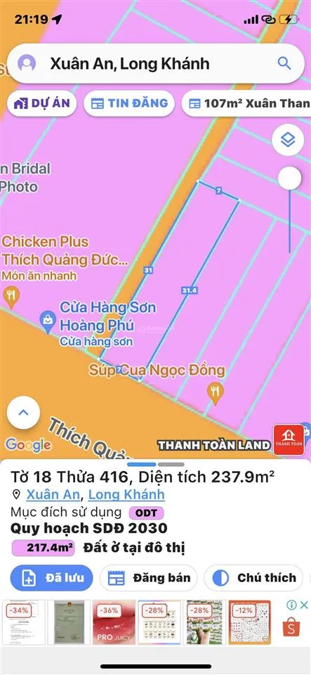 Bán lô đất 2 mặt tiền đường thích quảng đức, xuân an