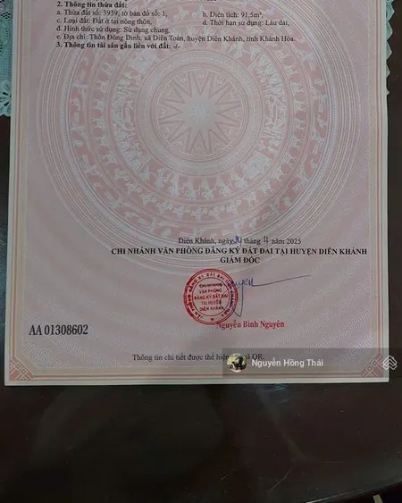 Bán lô đất 91,5m full thổ cư diên toàn chỉ 1tỷ250