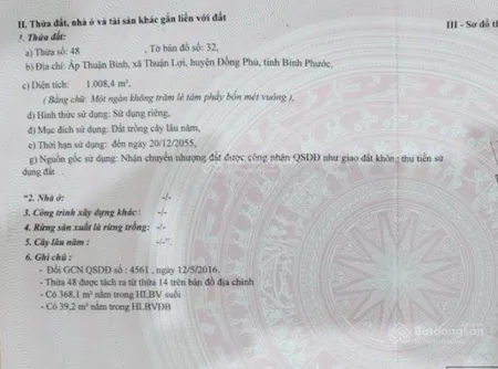 Bán đấu giá tài sản msb l1xã thuận lợi, huyện đồng phú, bình phước (nay là xã thuận lợi, đồng nai)