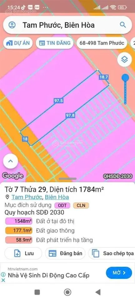 Lô đất 18x98m, 1784m2, 7.5 tỷ giá đầu tư mặt tiền mai chí thọ, tam phước, biên hoà, 200m thổ cư