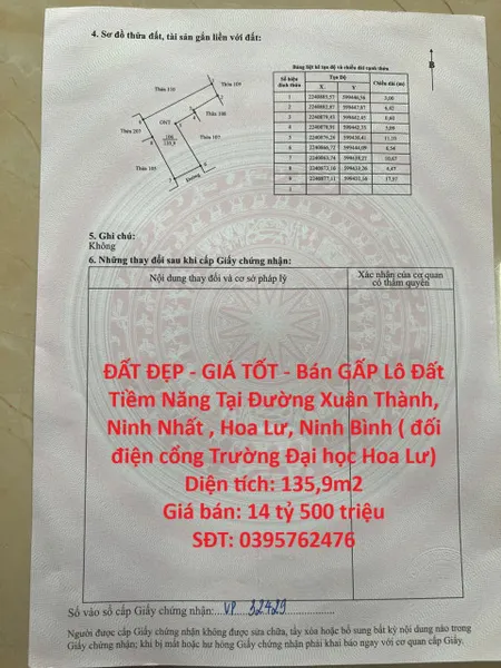 ĐẤT ĐẸP - GIÁ TỐT - Bán GẤP Lô Đất Tiềm Năng Tại Ninh Nhất, Ninh Bình ( đối điện cổng Trường Đại học Hoa Lư)