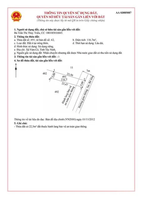 5x23 = 116m2 full thổ cư shr * mặt tiền đường đan 5m đường thông * giá 359tr. 1 sổ