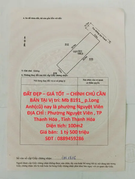ĐẤT ĐẸP – GIÁ TỐT  – CHÍNH CHỦ CẦN BÁN TẠI Vị trí: Mb 8191_ p.Long Anh(cũ) nay là phường Nguyệt Viên