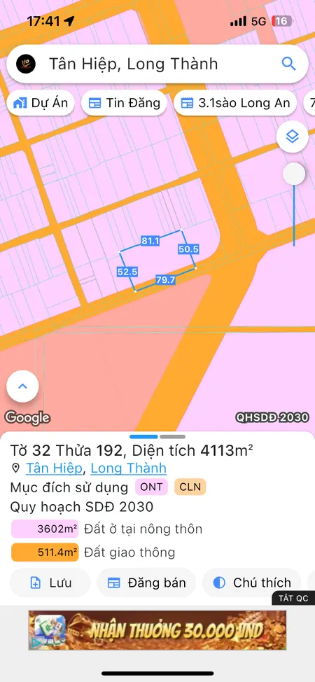 Bán đất 6151m² ngang 100m giá 40 tỷ Xã Phước Thái