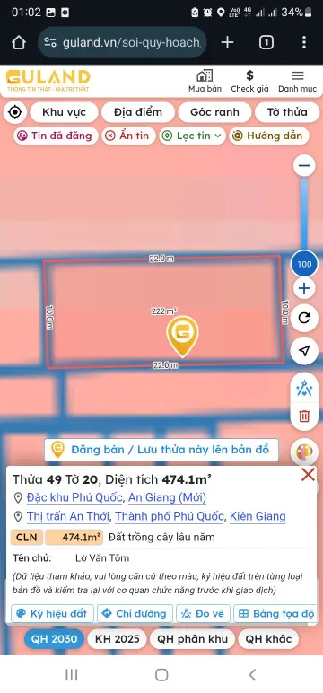 Bán đất 220m² ngang 22m giá 2.6 tỷ Đặc khu Phú Quốc
