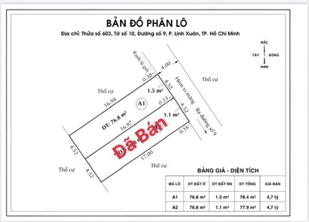 Bán đất đường số 9, linh tây, thủ đức. sát pvđồng, diện tích 4,5x17=77m2 chỉ 4.7 tỉ