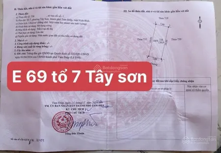 Chính chủ cần bán 126m2 giá 2.55 tỷ lô liền kề e69 tổ 7 tây sơn, p trung sơn, tam điệp ninh bình