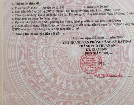 Kẹt tiền bán đất đẹp gần chợ lái thiêu chỉ 1km, dt 59.4m2 giá chỉ 1,65 tỷ