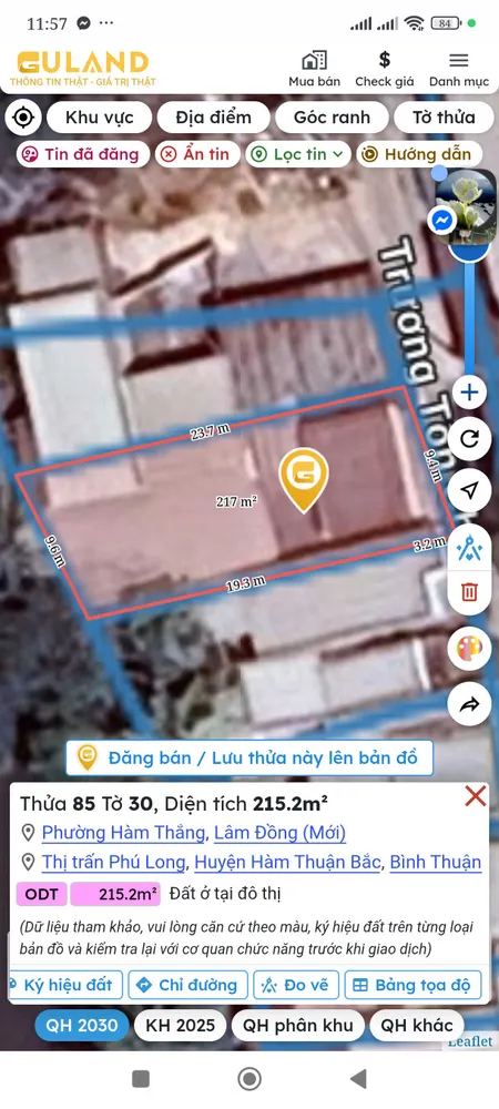 Bán đất 215m² ngang 9,4m giá 2.3 tỷ Phường Hàm Thắng