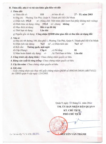 VỊ TRÍ ĐẸP - GIÁ TỐT - KH Nợ Xấu Ngân Hàng Cần Thanh Lý Tài Sản Phường Tân Phú, Quận 9, HCM