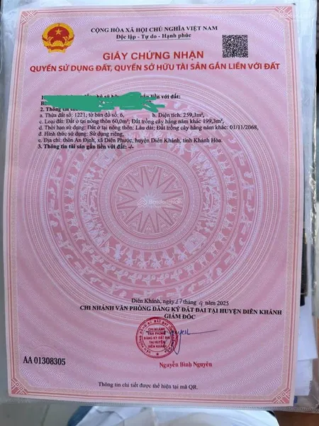 Bán đất mặt tiền đường nhựa diên phước (diên thọ)