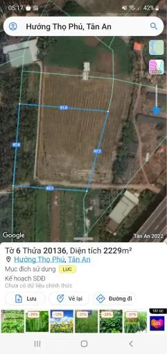 Cần bán nhanh đất nông nghiệp mặt tiền hơn 40m xã hướng thọ phú, tp. tân an, tỉnh long an