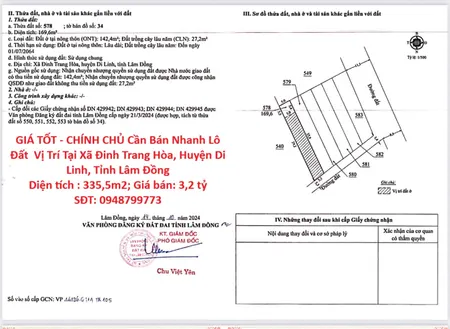 GIÁ TỐT - CHÍNH CHỦ Cần Bán Nhanh Lô Đất  Vị Trí Tại Huyện Di Linh, Tỉnh Lâm Đồng