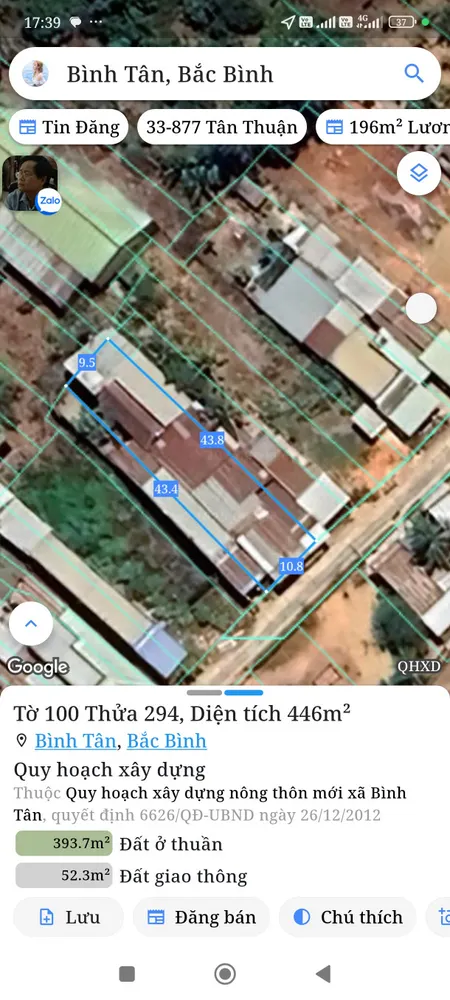 Bán đất 446m² ngang 10,5m giá 5.4 tỷ Xã Sông Lũy