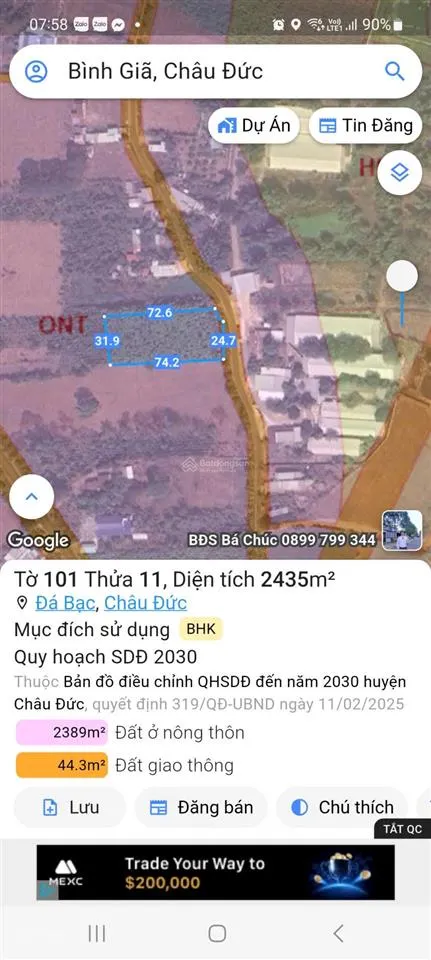 Bán đất đá bạc (giáp bình ba) châu đức (bà rịa vũng tàu)