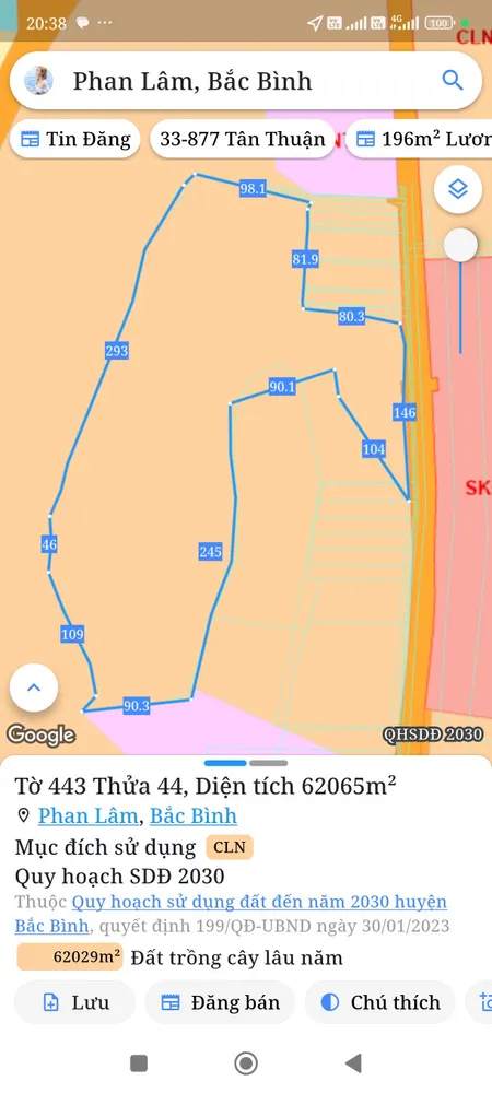Bán đất 65730m² ngang 146m giá 25 tỷ Xã Phan Sơn