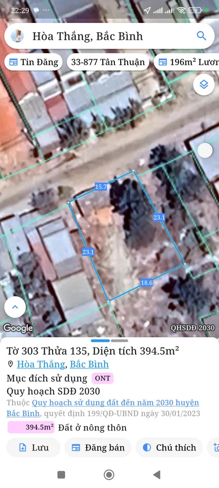 Bán đất 394m² ngang 15,7m giá 3.55 tỷ Xã Hòa Thắng