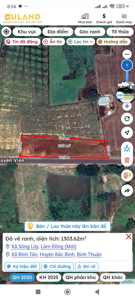 Bán đất 900m² ngang 75m giá 1.5 tỷ Xã Sông Lũy
