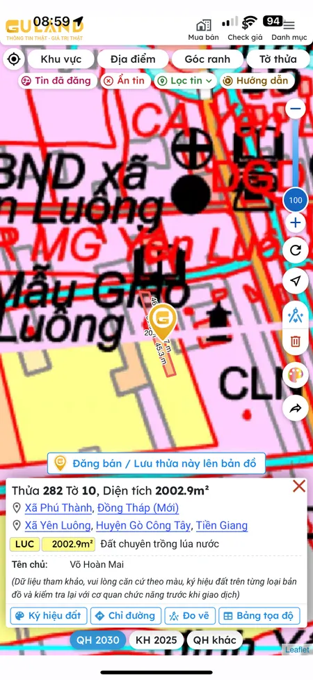 Bán đất 2002.9m² giá 550 triệu Xã Phú Thành