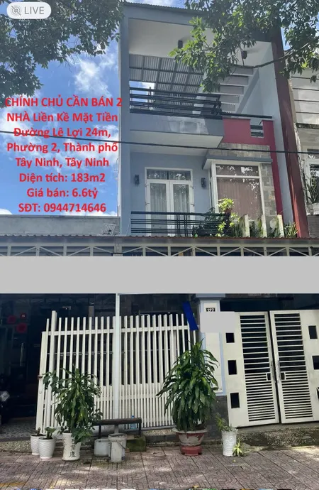 NHÀ ĐẸP – GIÁ TỐT  – CHÍNH CHỦ CẦN BÁN 2 NHÀ Liền Kề Mặt Tiền Đường 24m,P.2  Trung Tâm TP Tây Ninh
