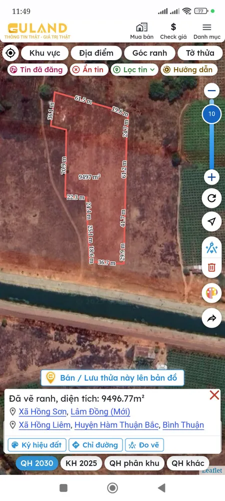 Bán đất 9436m² ngang 36m giá 1.4 tỷ Xã Hồng Sơn