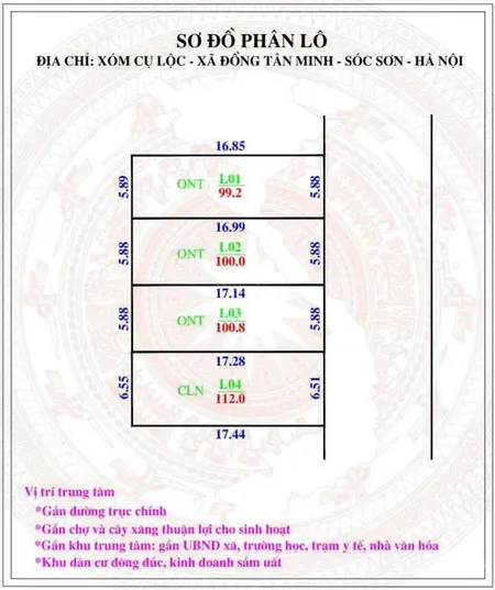 Siêu phẩm f0 giá tốt 100m2. mt trên 5m ô tô tránh nhau tại xuân đồng tân minh