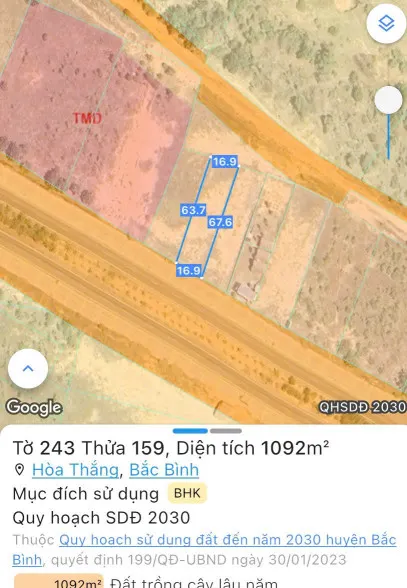 Bán đất 1092m² ngang 16,9m giá 3.9 tỷ Xã Hòa Thắng