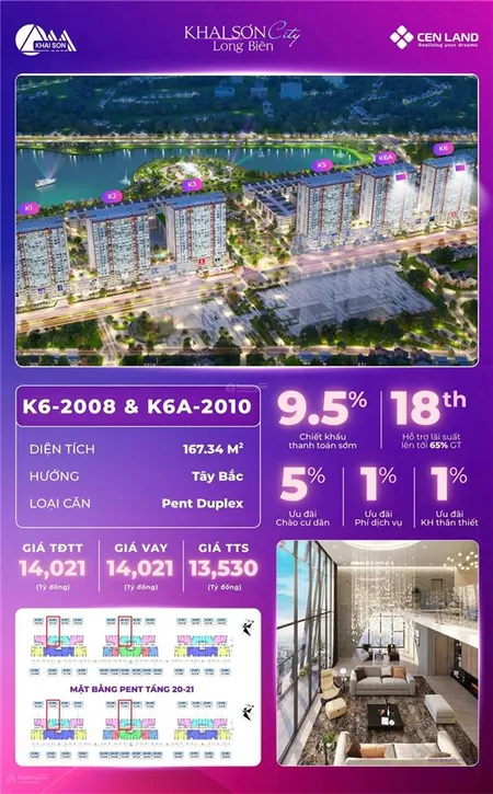 Bộ tứ penthouse duplex 2 tầng khai sơn long biên | 167,34m2 13,x tỷ | 0966 849 ***