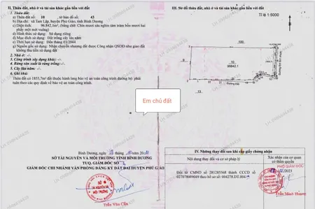 Bán đất 96m² ngang 172m giá 115 tỷ Xã Phú Giáo Có Hơn 6 Ngàn SKC Đóng 1 Lần 50 Năm
