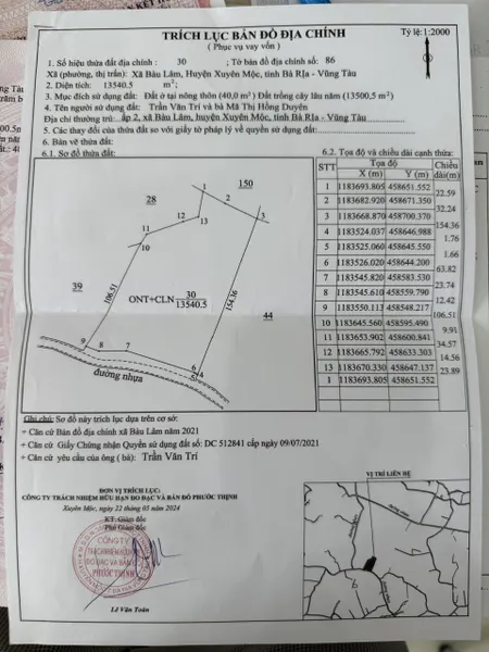Bán đất 13709.2m² giá 13.7 tỷ Xã Bàu Lâm