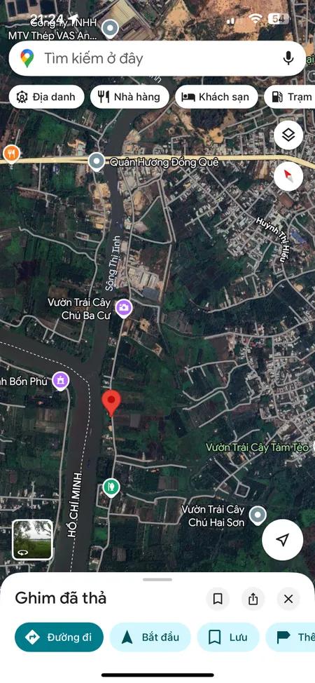 Đất biệt thự nghĩ dưỡng 30m Mt Đê Sông Sài Gòn-Tân An cũ (phường Phú An-TP.HCM) view sông mát mẻ 7.566m2 đã xây tường bao quanh kiên cố giá êm