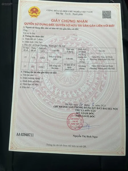 Lô đất duy nhất trục chính thôn đồi vua xã đoài phương, sơn tây, 0977 967 ***