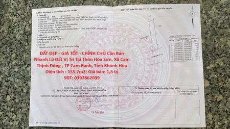 ĐẤT ĐẸP - GIÁ TỐT - CHÍNH CHỦ Cần Bán Nhanh Lô Đất Vị Trí Tại TP Cam Ranh, Tỉnh Khánh Hòa