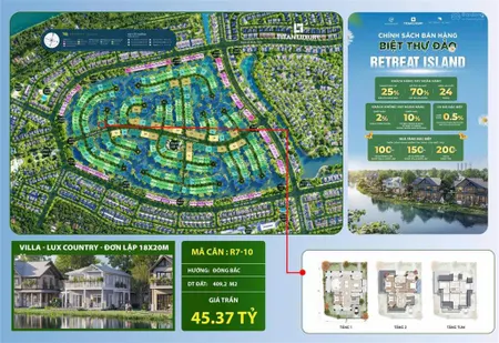 Biệt thự đảo 3 mặt tiền eco retreat long an, 45,37 tỷ, 409,2 m2, khu vip nhất dự án